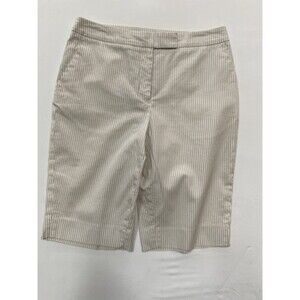 Jones New York Signature Striped Bermuda Shorts Tan White Size 4 Preppy Stretch